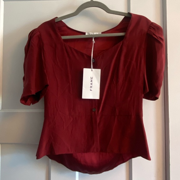 NWT Frame silk red peplum blouse - Picture 1 of 4